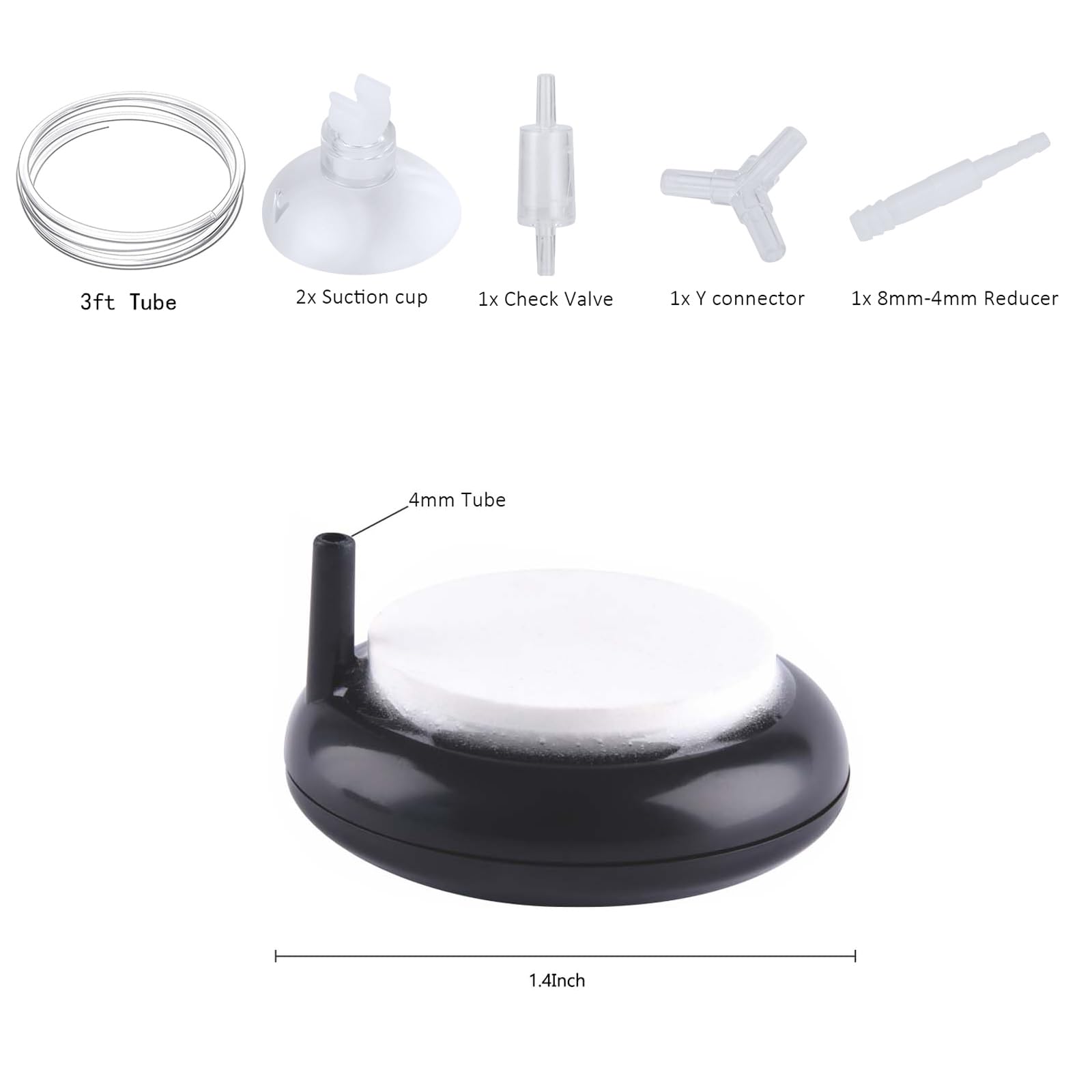 Carefree Fish 1.4/2/4Inch Aquarium Nano Air Stone Disc with 3ft Tube Fish Tank Oxygen Stone Disk Bubble Diffuser Fish Bowl Aerat