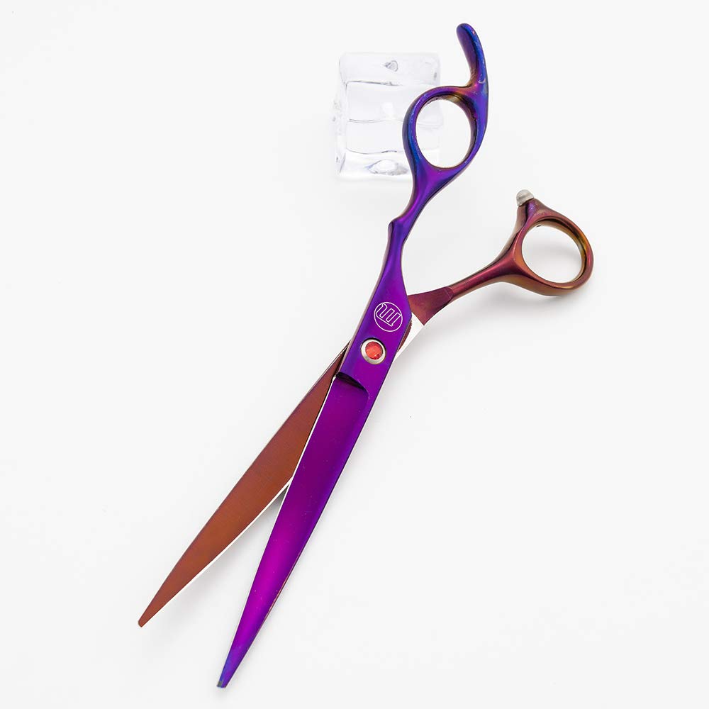 Moontay Professional 7.0' Dog Grooming Scissors Set, 4-Pieces Straight, Upward Curved, Downward Curved, Thinning/Blending Shears For Dog, Cat And Pets, Jp Stainless Steel, Purple