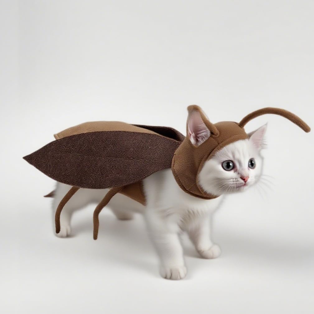 Pet Costume for Cats & Dogs, Cockroach-Themed Jumpsuit with Antennae, Cute & Silly Outfit for Halloween, Birthday, Party & Holid