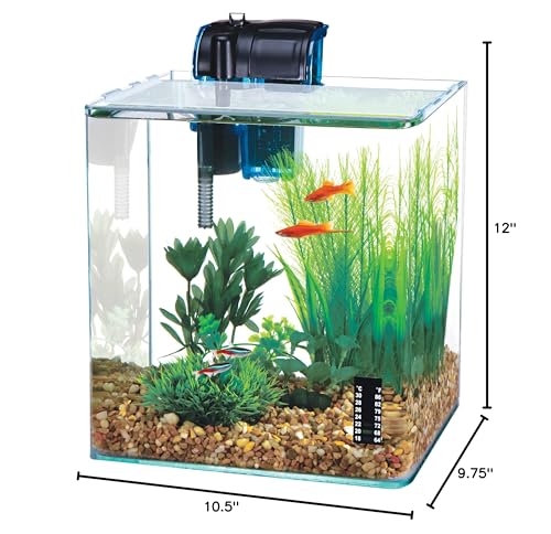 Penn-Plax Water-World Vertex Desktop Aquarium Kit - Perfect For Shrimp & Small Fish - 5 Gallon Tank