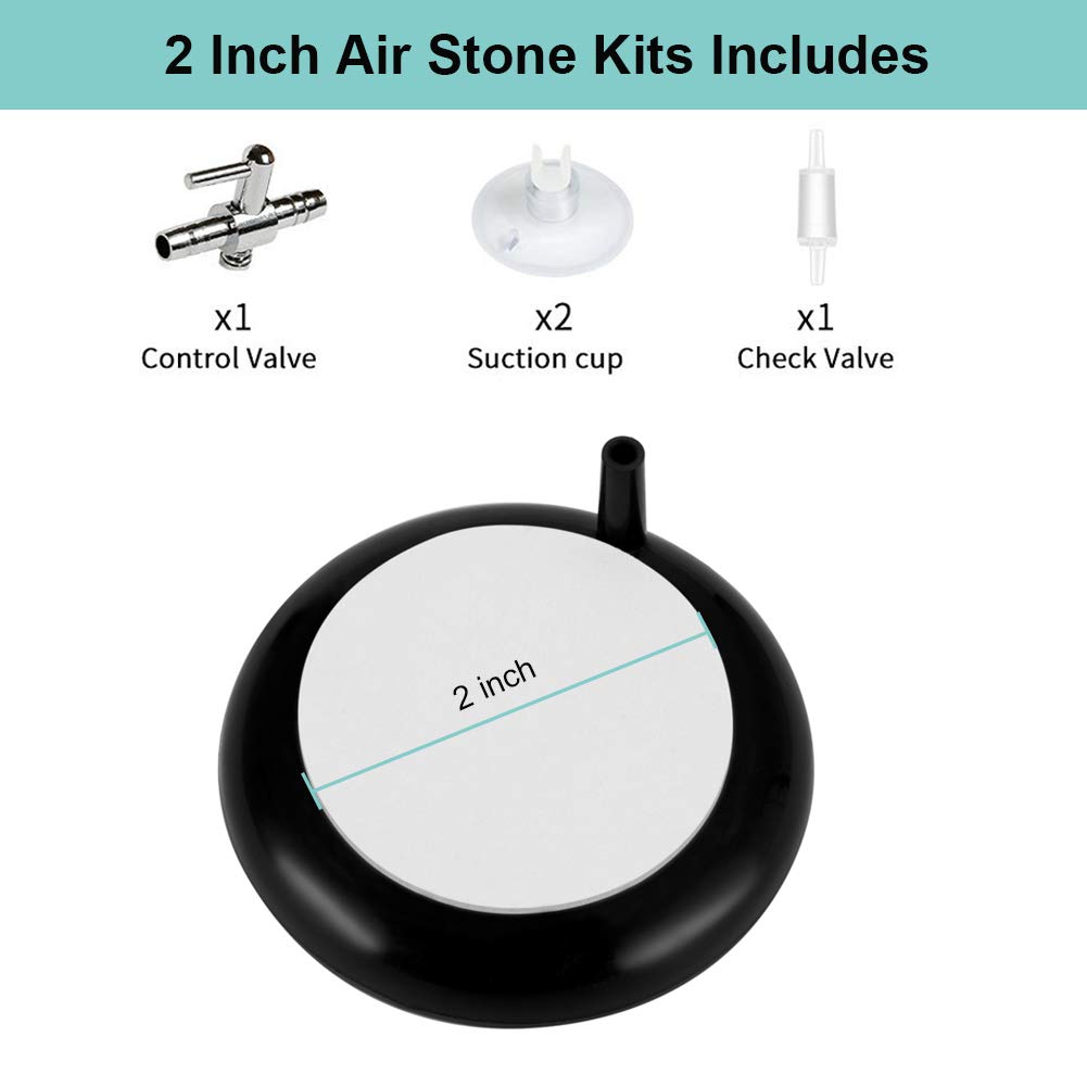Hygger Aquarium Air Stone, Fish Tank Bubbler, Nano Furnace Flue Round Stone Disk, Small Bubbles And High Dissolved Oxygen, With 2 Suction Cups, 1 Adjust Valve, 1 Check Valve (2 Inch)