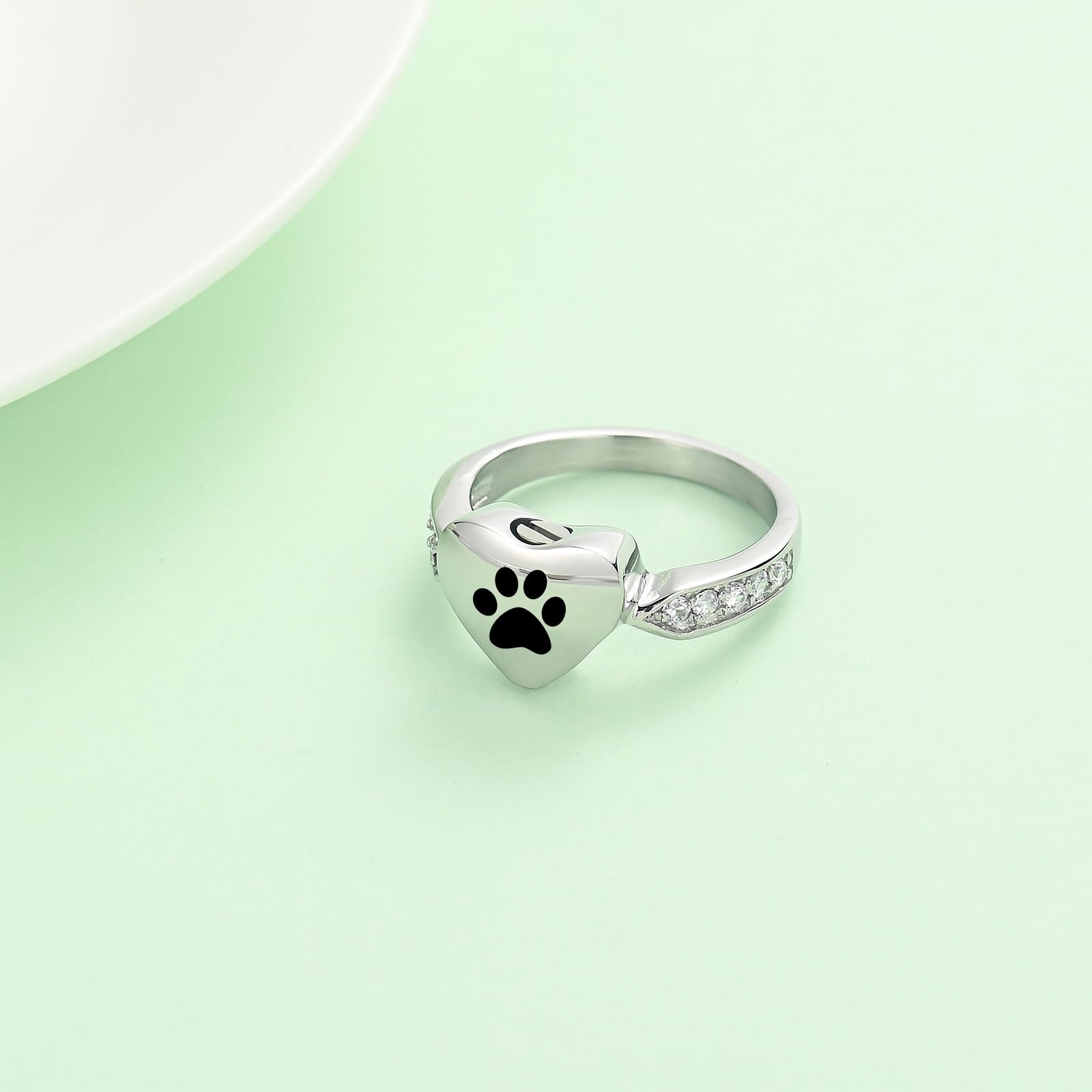 Love Heart Urn Ring For Pet Dog Cat'S Ashes Keepsake Memorial Jewelry Paw Print Cremation Finger Rings (8#, Black)