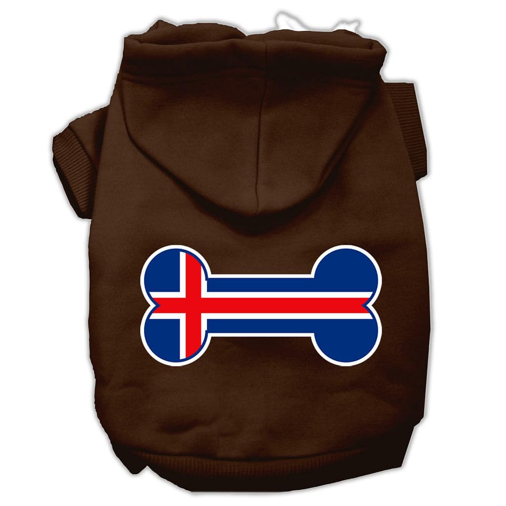 Pet, Dog & Cat Hoodie Screen Printed, 'Bone Shaped Iceland Flag' Brown M