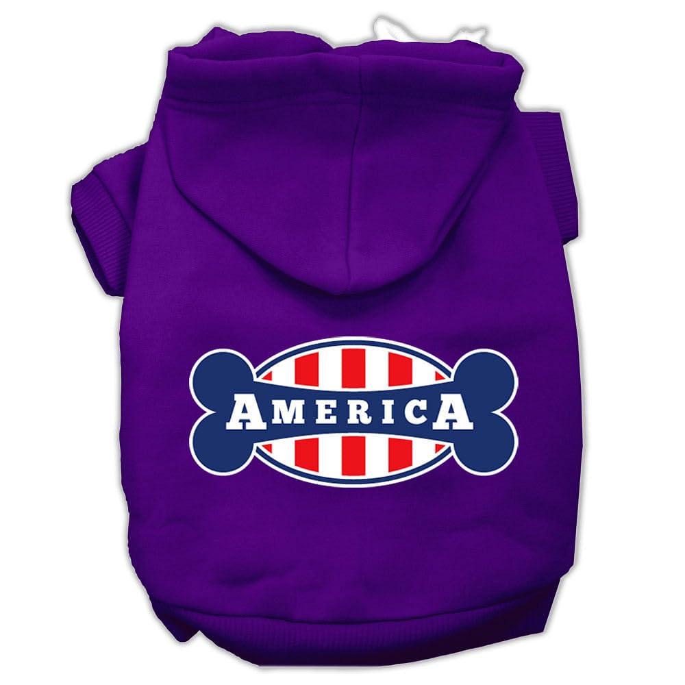 Pet, Dog & Cat Hoodie Screen Printed, 'Bonely In America' Purple Xs (0-3 Lbs.)