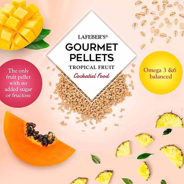 LAFEBERS Tropical Fruit Gourmet Pellets Pet Bird Food, No Added Sugar, Made with Non-GMO and Human-Grade Ingredients, for Cocka