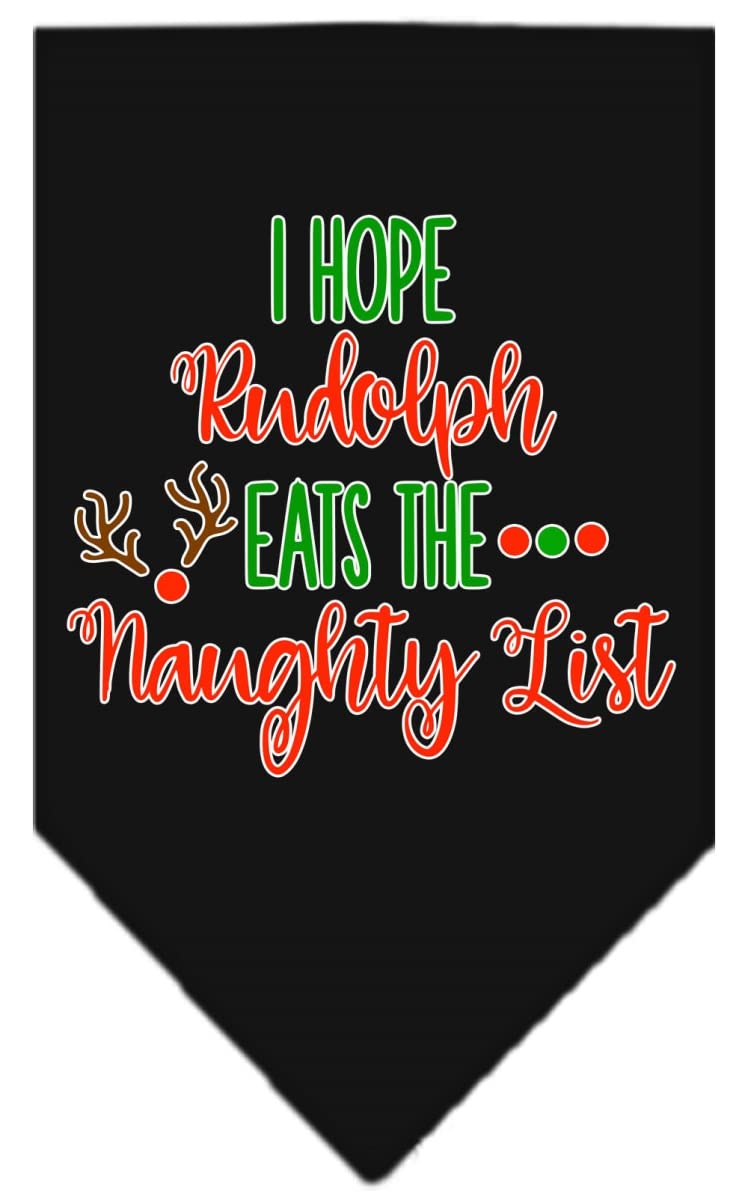 Christmas Pet and Dog Bandana Screen Printed, &quot;Hope Rudolph Eats The Naughty List&quot; Black Large