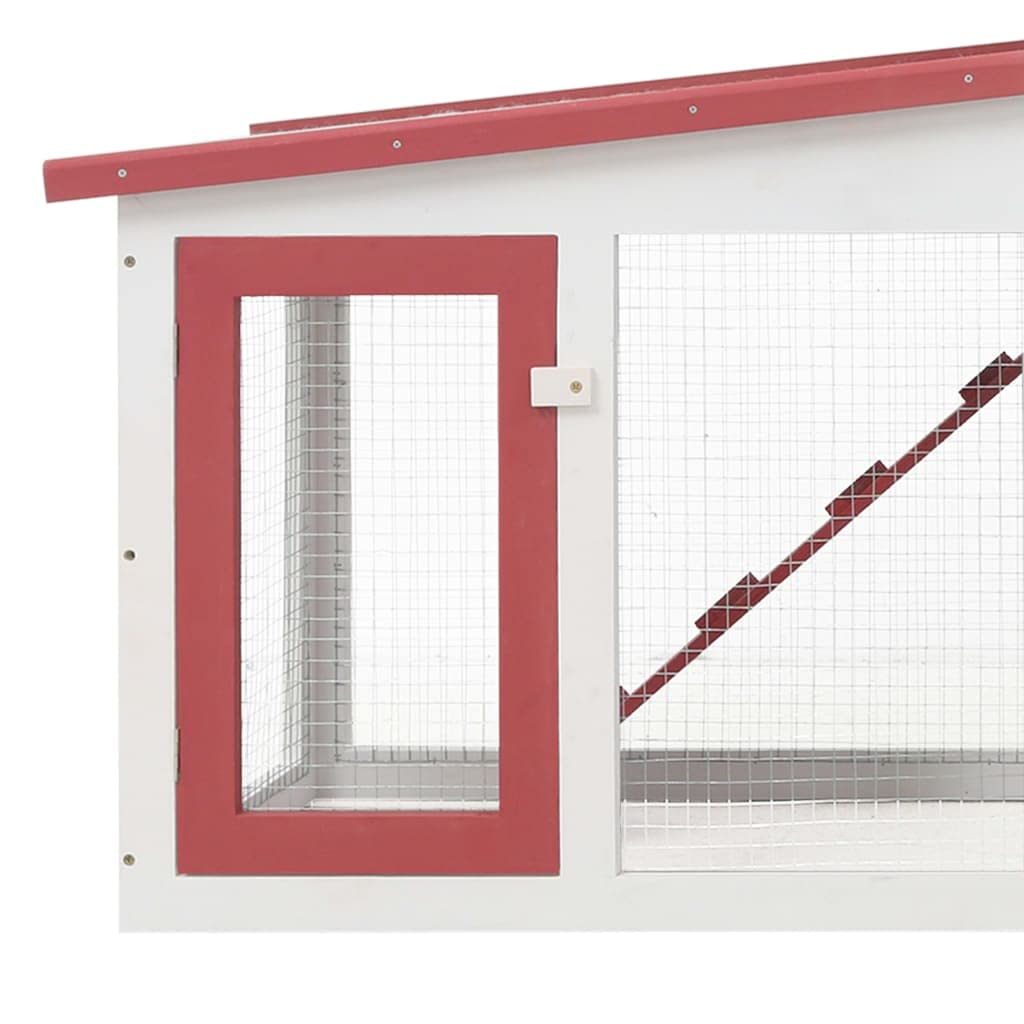Vidaxl Outdoor Large Red And White Rabbit Hutch - Dual Tier Wooden Hutch With Lockable Doors, Asphalt Roof, And Removable Tray For Rabbits And Small Animals