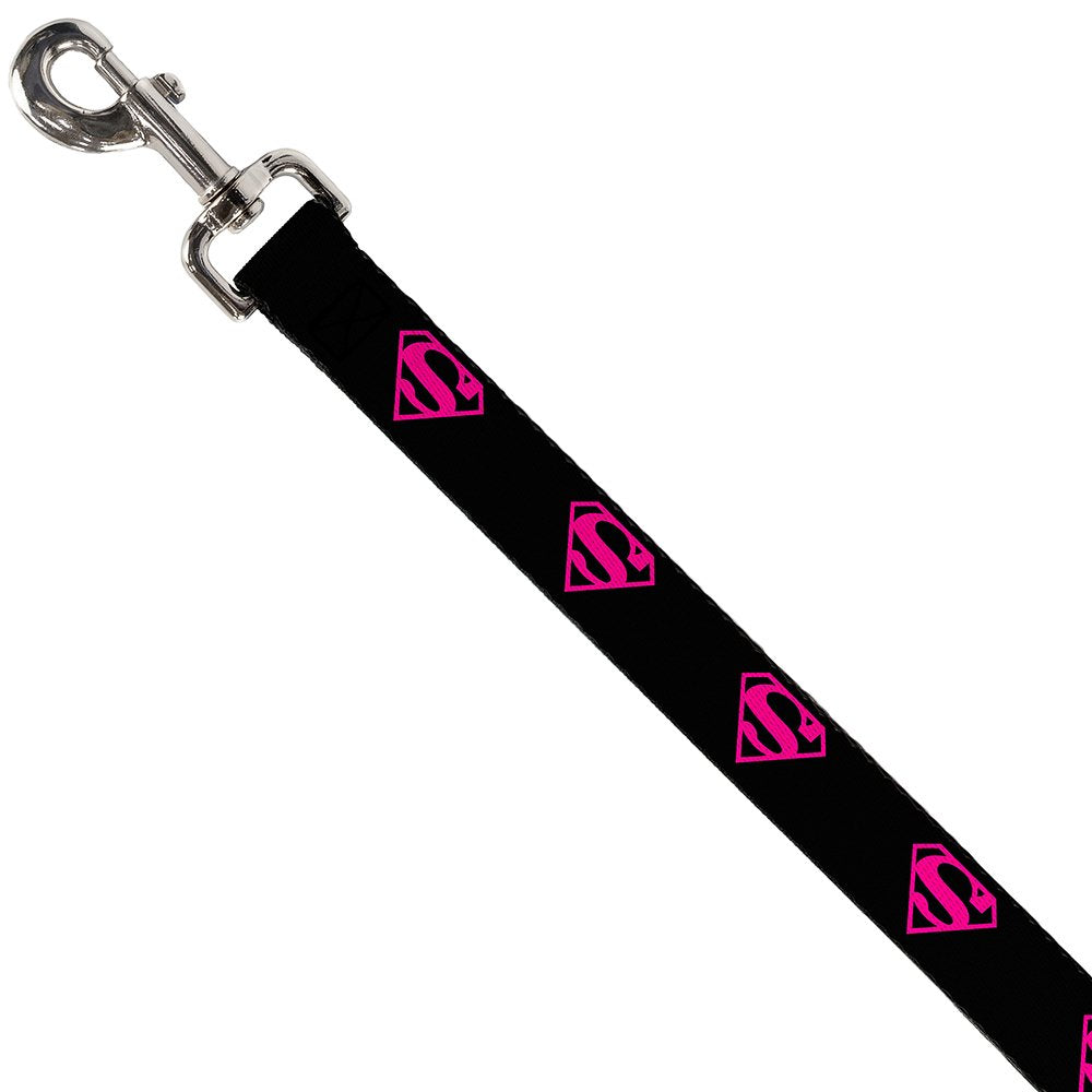 Dog Leash Superman Shield Black Hot Pink 4 Feet Long 1.0 Inch Wide