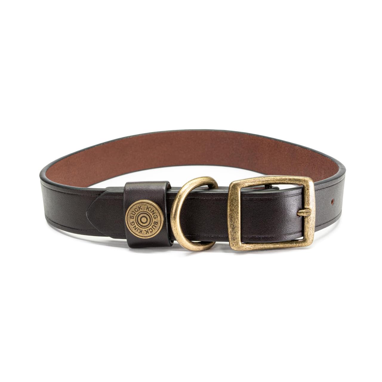 King Buck Premium Leather D Ring Dog Collar, Leather, S/M