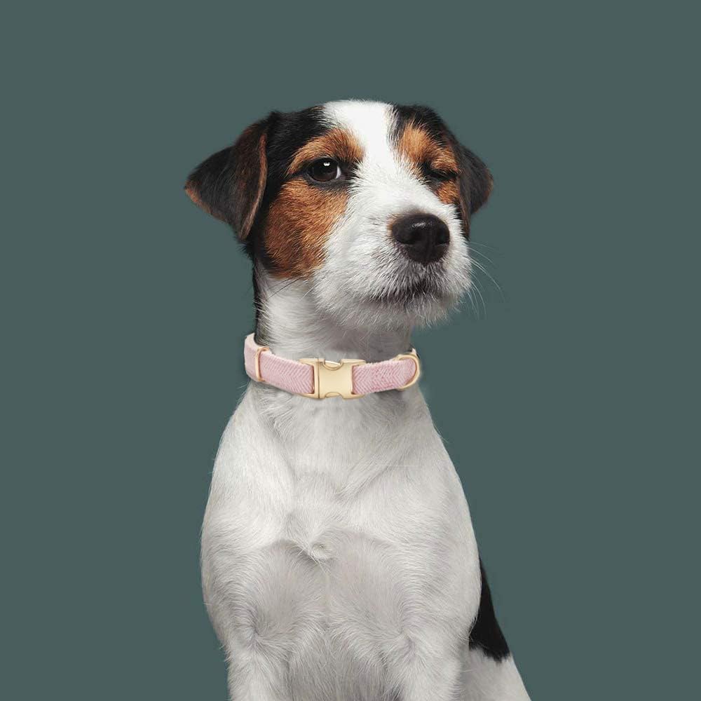 YUDOTE Soft Cotton Hemp Dog Collar with Metal Buckle Adjustable Twilled Dog Collars for Female Small Medium Large Dogs(Pink,Medi