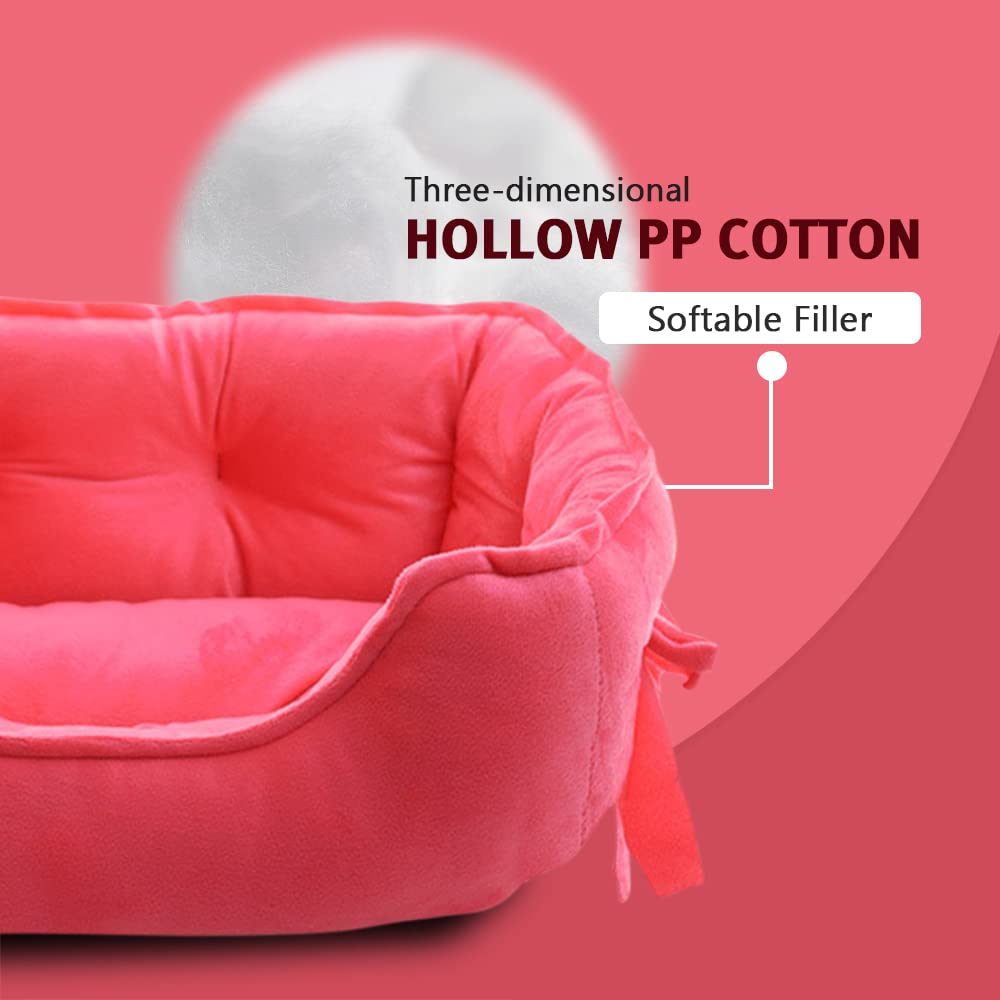 Pawstrip Cute Princess Dog Bed, Soft Breathable Bowknot Pet Cat Cushion For Small Dogs, Waterproof Bottom, Self-Warming, Machine Washable (Fuchsia)