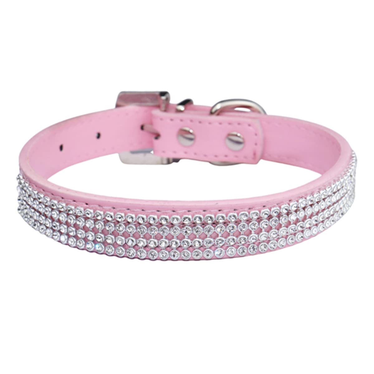Thain Basic Adjustable Dog Cat Collar Bling Rhinestones Shing Diamonds Pu Leather With Rhinestones Buckle (M(Length 12'-15'),