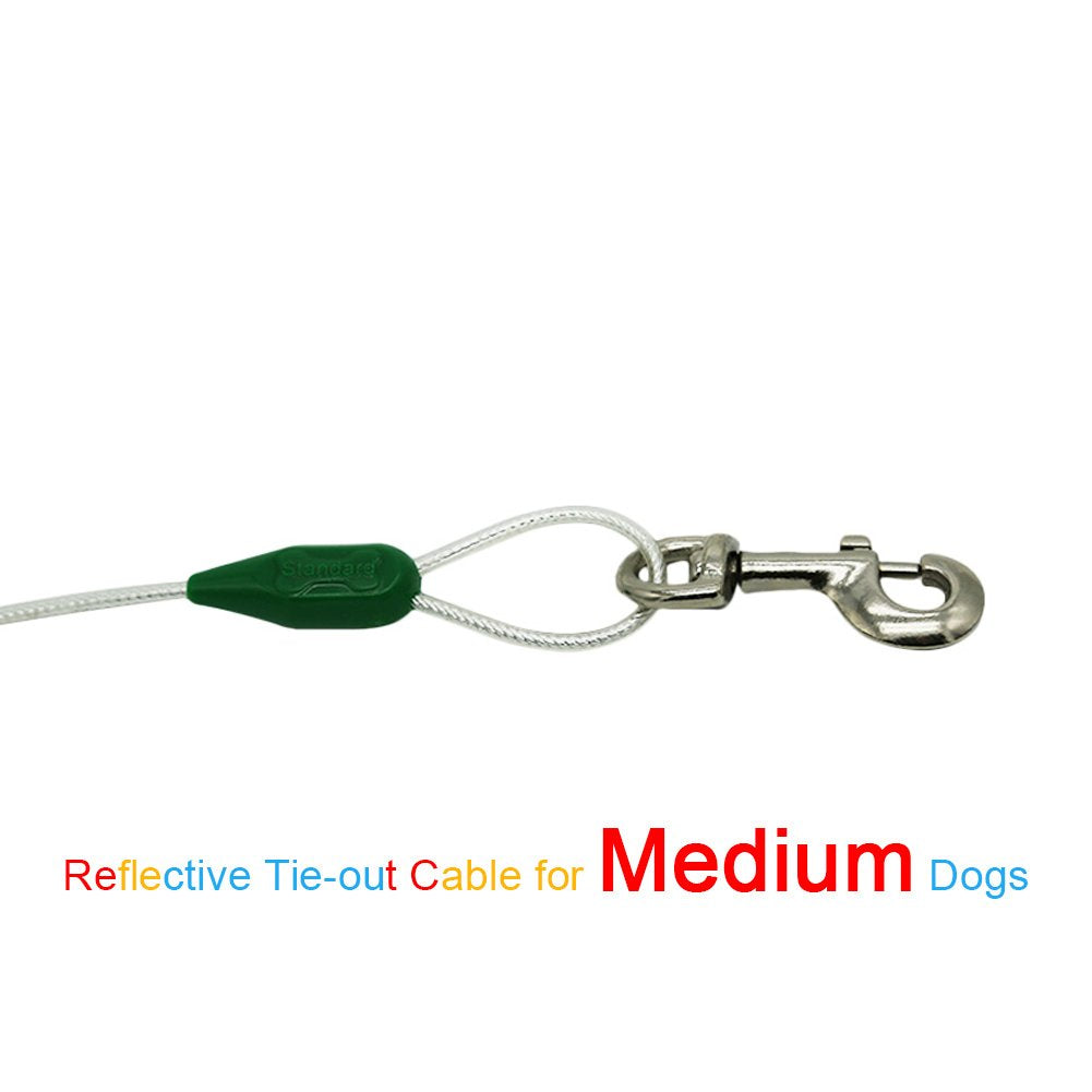 Petest 15Ft Reflective Tie-Out Cable For Medium Dogs Up To 60 Pounds