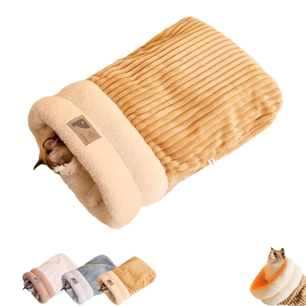 Zhuanxua Cat Sleeping Bag Bed, Winter Soft Plush Sack Self Warming Cave Bed For Indoor Cats, Hideaways Pet Snuggle Sack For Kitt