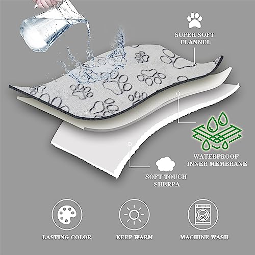 Qeils Dog Blankets For Large Dogs - Waterproof Pet Blanket Washable - Sherpa Fleece Puppy Blanket, Soft Plush Reversible Dog Blanket, Couch Cover For Dogs Washable, 30'X70', Grey Paw Print