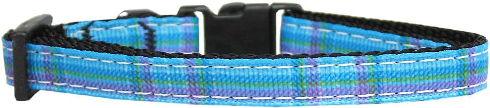 Pet Dog & Cat Nylon Collar or Leash, &quot;Plaids&quot; Blue Plaid SM Collar