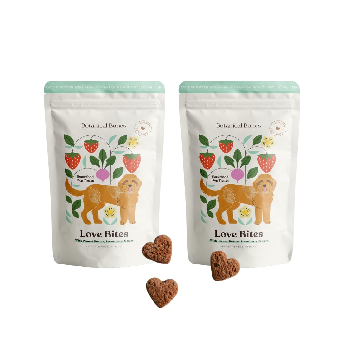 BOTANICAL BONES Love Bites Organic Training Treats for Dogs, Wheat-Free, Vegan Dog Treats, Clean Ingredients, Baked in The USA, 
