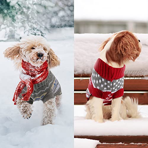 2 Pieces Christmas Cat Dog Sweater Christmas Outfit Holiday Sweater For Small Dogs Winter Knitwear Xmas Pet Clothes Warm Reindeer Snowflake For Kitty Puppy(M)