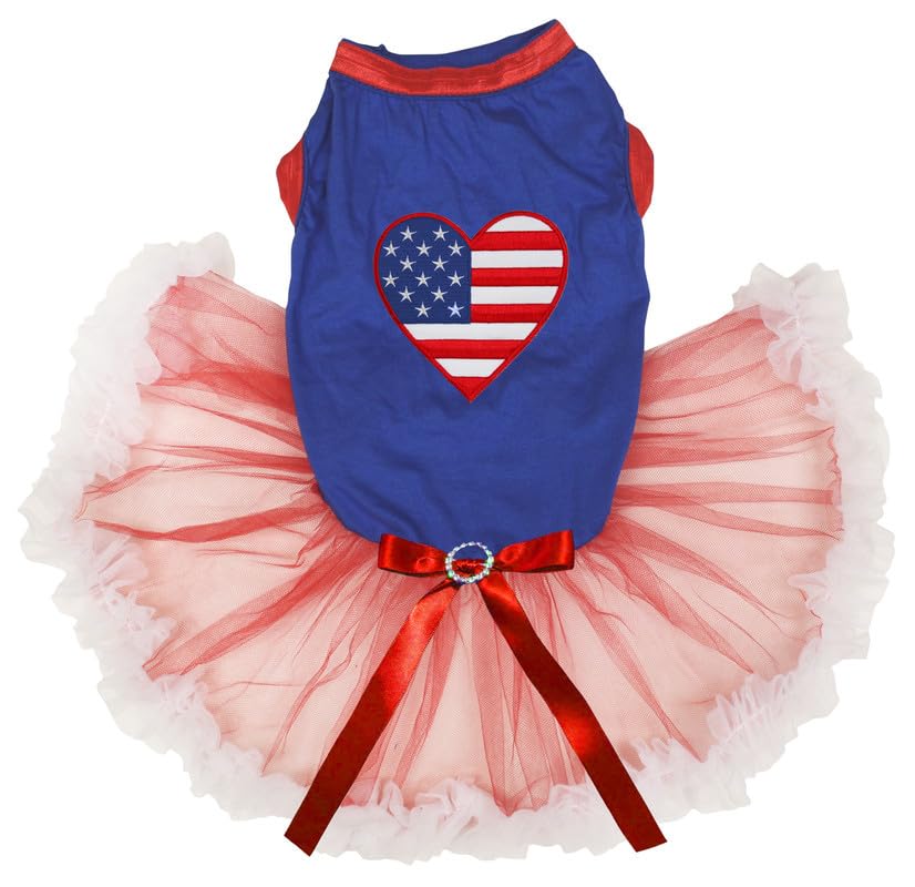 Petitebella Usa Heart Puppy Dog Dress (Blue/Red White, Large)