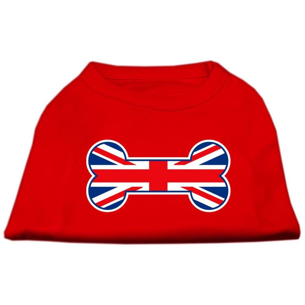Pet Dog & Cat Shirt Screen Printed, &quot;Bone Shaped United Kingdom Flag&quot; Red SM (3-6 lbs.)