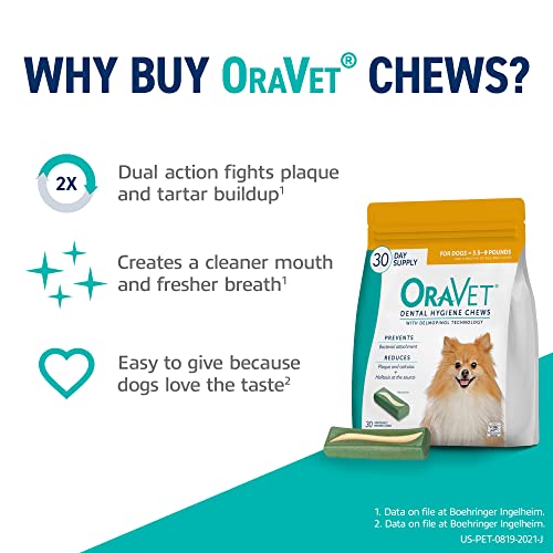 ORAVET Dental Chews for Dogs, Oral Care and Hygiene Chews (Extra Small Dogs, 3.5-9 lbs.) Yellow Pouch, 30 Count