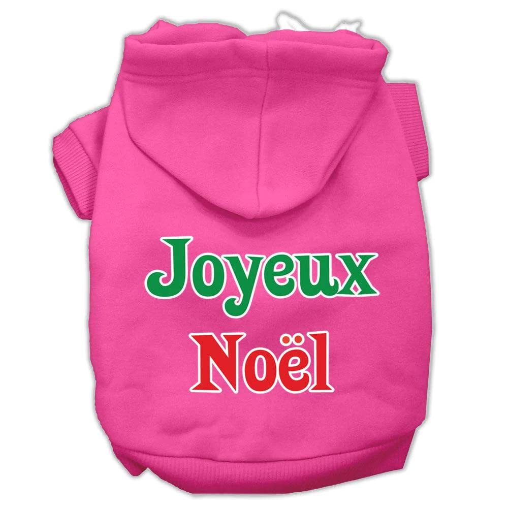 Christmas Pet Dog & Cat Hoodie Screen Printed, Joyeux Noel Bright Pink Lg (10-14 Lbs.)