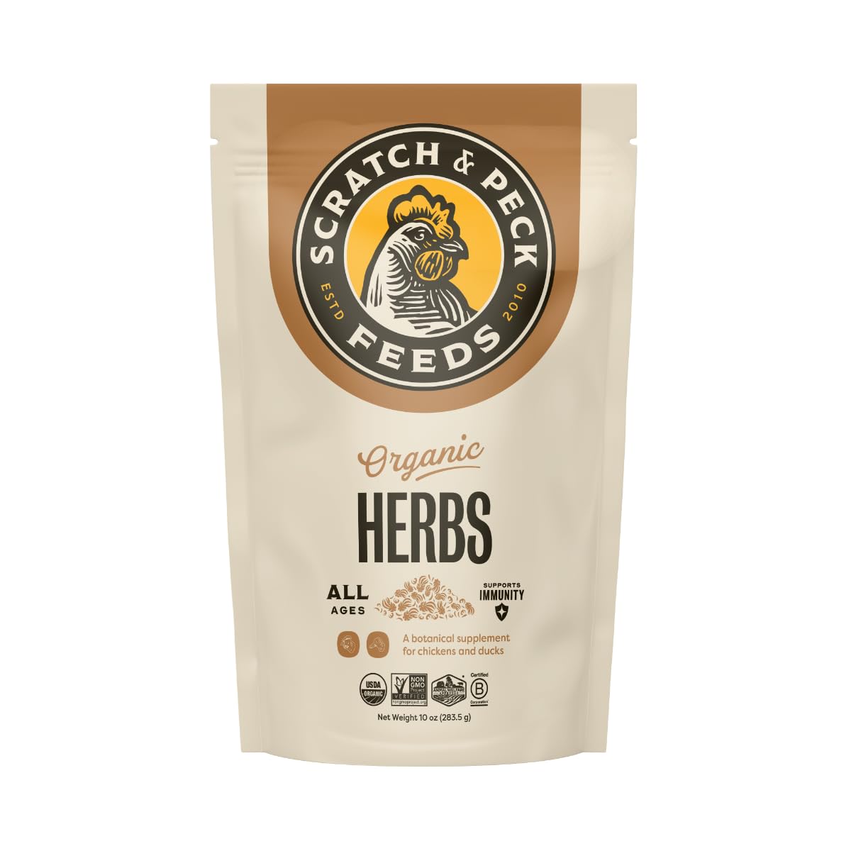 Scratch and Peck Feeds Cluckin Good Organic Herbs - 10 Ounce - Supplemental Bird Treats for Chickens and Ducks - Certified Orga