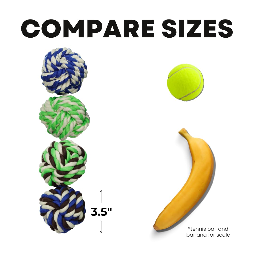 Otterly Pets - Washable Rope Ball Toys For Large Dogs - Natural Cotton - (4-Pack)