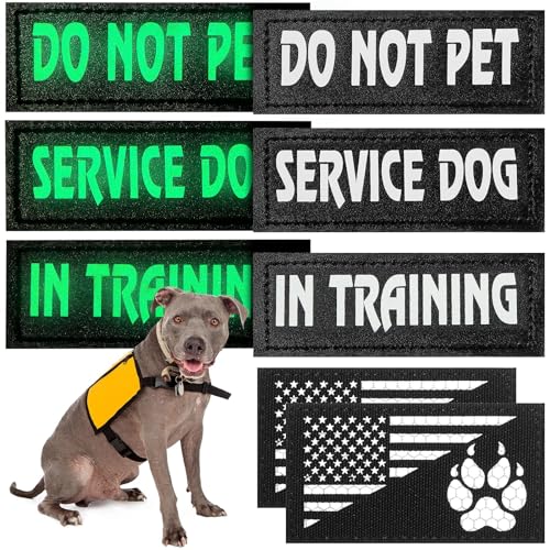 8 Pieces Service Dog Vest Patches Reflective Dog Patches In Training Dog Patches Do Not Pet And Dog Paw Patches Flag Removable T