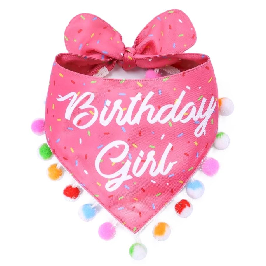 Lunamarie - Luxury Pet Birthday Bandanas -Premium & Silky Poly Fabric | 100% Handmade | Custom Shape Dual Layered (Birthday Girl