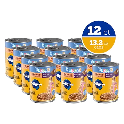 PEDIGREE CHOPPED GROUND DINNER Puppy Canned Soft Wet Dog Food With Lamb & Rice, 13.2 oz. Cans (Pack of 12)