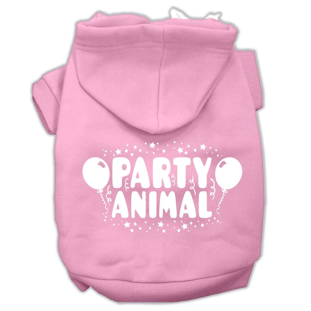 Pet Dog & Cat Hoodie Screen Printed, 'Party Animal' Light Pink Xs (0-3 Lbs.)