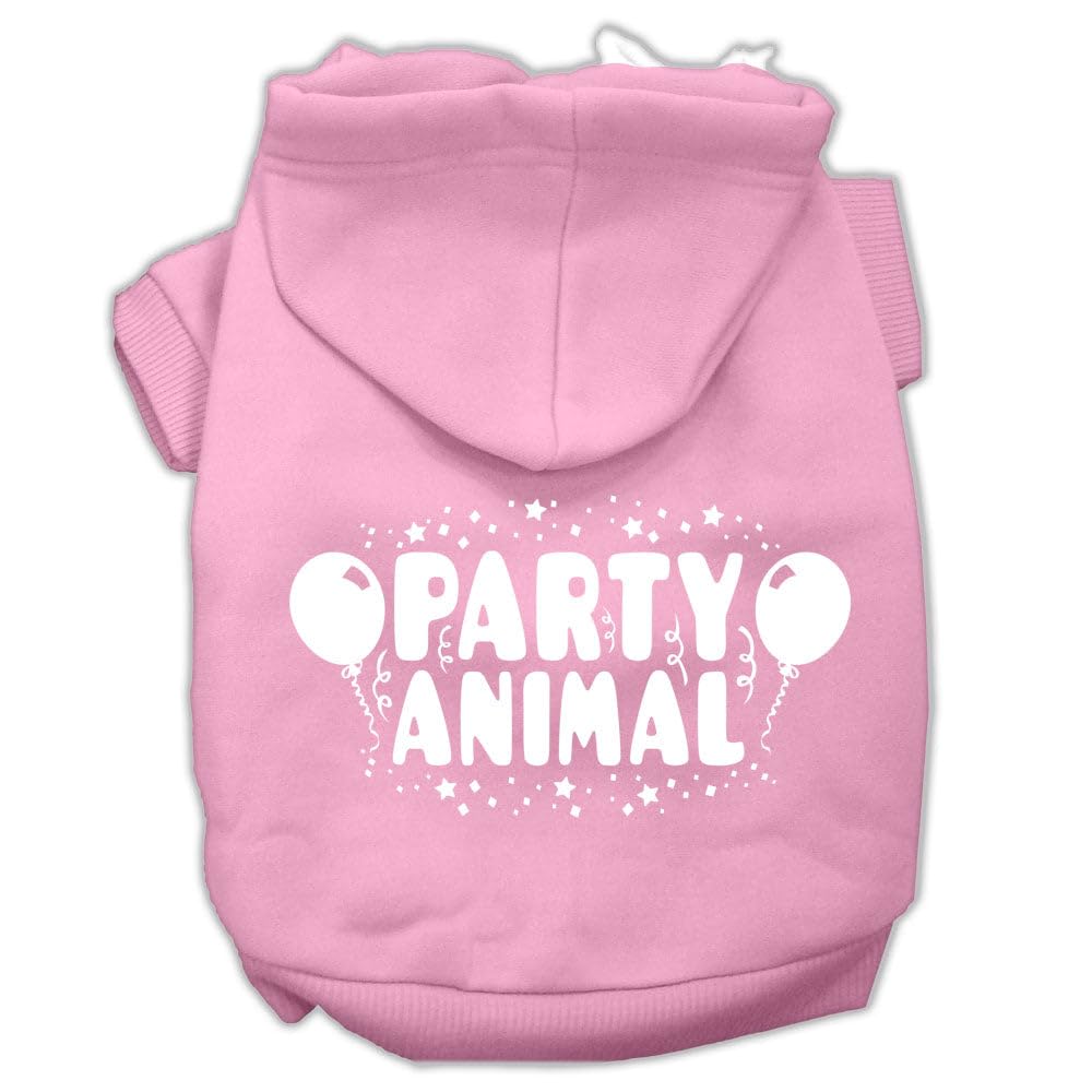 Mirage Pet Products 10&quot; Party Animal Screen Print Pet Hoodie, Small, Light Pink