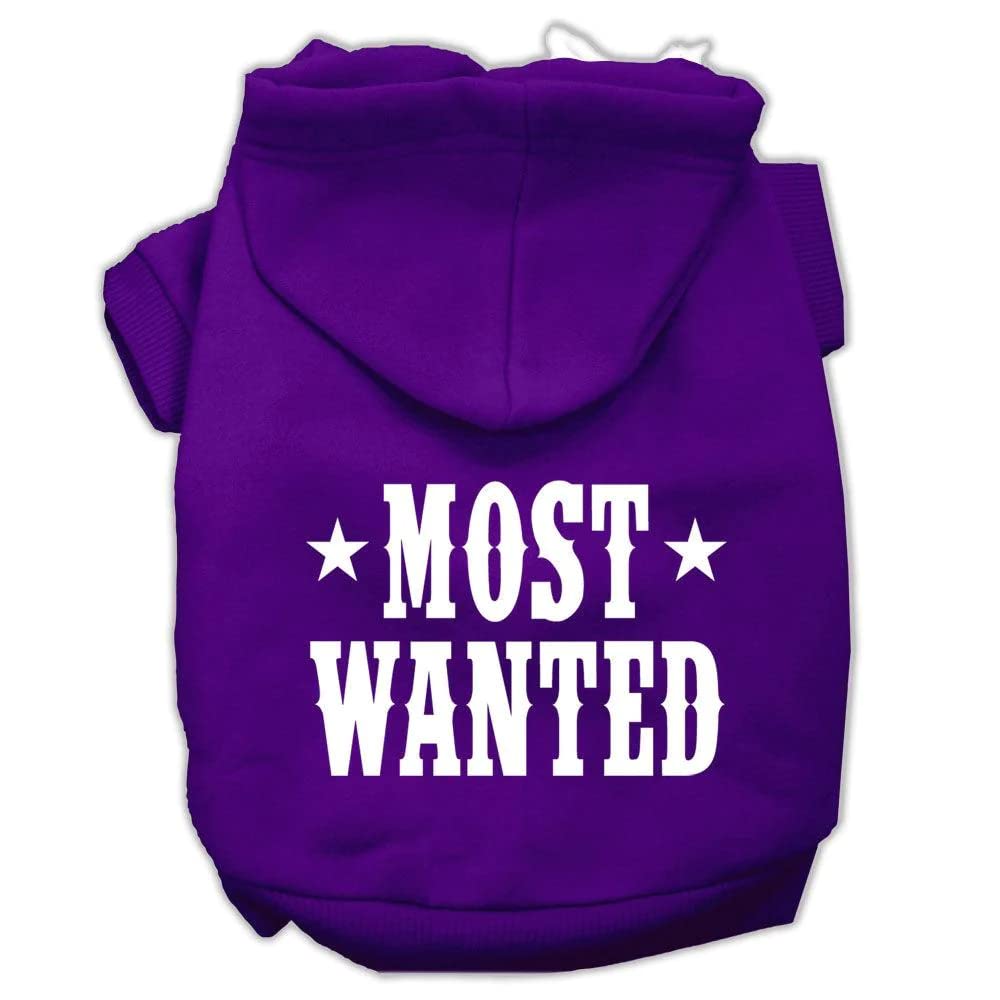 Pet Dog & Cat Hoodie Screen Printed, 'Most Wanted' Purple Sm (3-6 Lbs.)