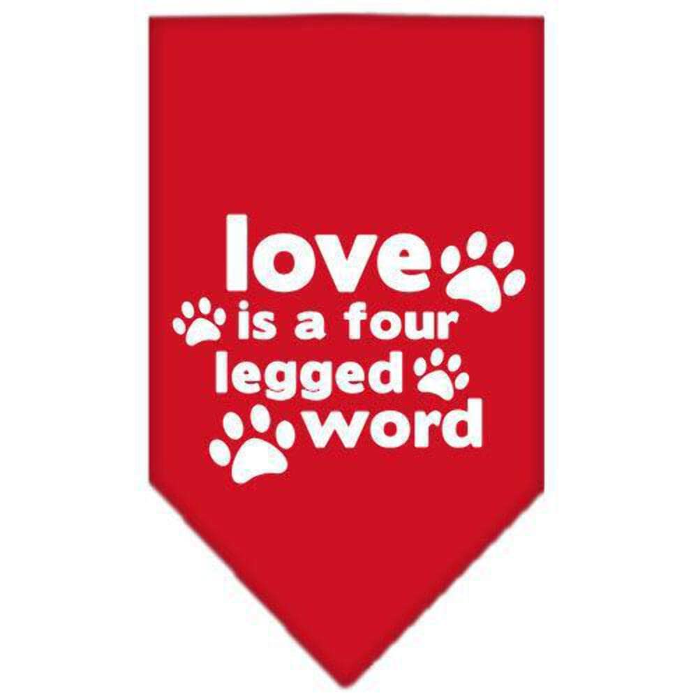 Pet and Dog Bandana Screen Printed, &quot;Love Is A Four Legged Word&quot; Red Small