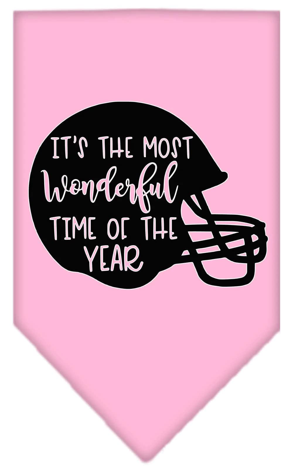 Pet and Dog Bandana Screen Printed, "It's The Most Wonderful Time Of The Year (Football)" Light Pink Large