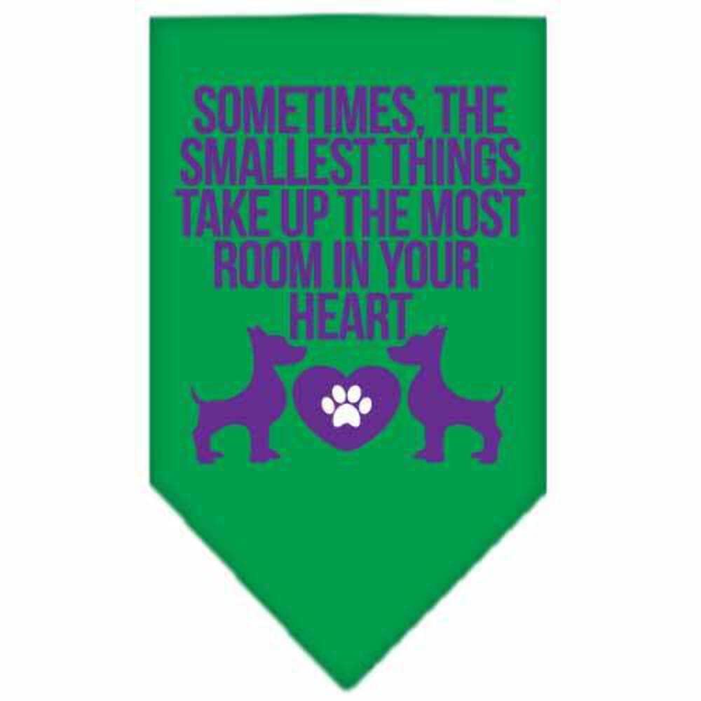 Pet and Dog Bandana Screen Printed, "Sometimes, The Smallest Things Take Up The Most Room In Your Heart" Emerald Green Large