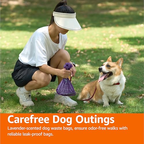 Amazon Basics Lavender Scented Dog Poop Bags, 900 Count (15 Packs of 60), Premium Leak Proof, Purple Plastic
