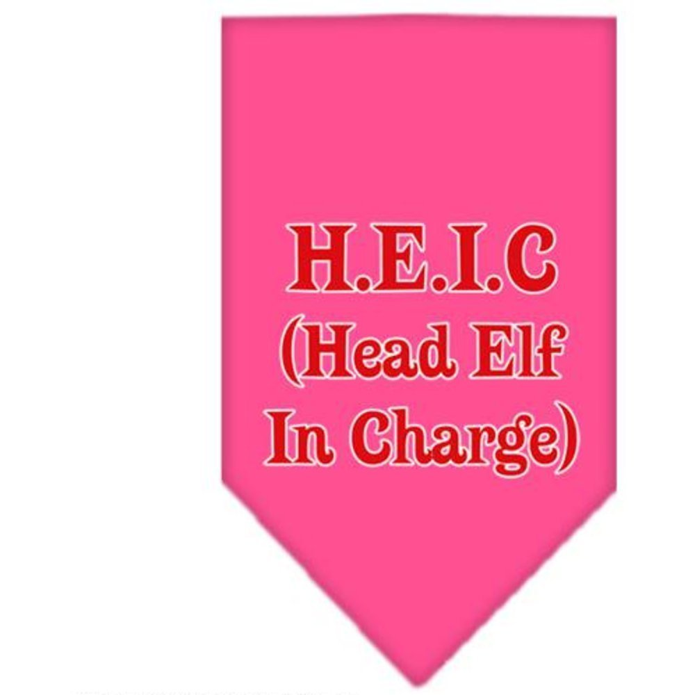 Christmas Pet and Dog Bandana Screen Printed, &quot;Head Elf In Charge&quot; Bright Pink Small