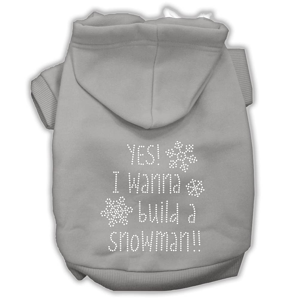 Christmas Pet, Dog & Cat Hoodie Rhinestone, 'Yes! I Want To Build A Snowman' Gray 3Xl (25-35 Lbs.)