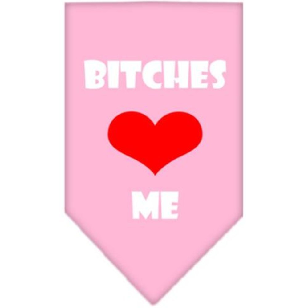 Pet and Dog Bandana Screen Printed, &quot;Bitches Love Me&quot; Light Pink Large