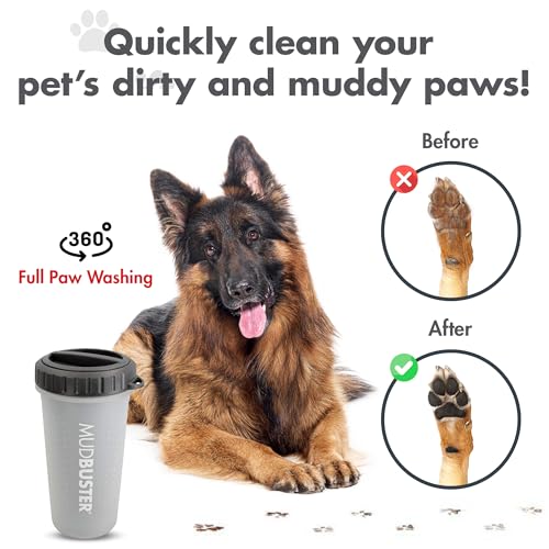 Dexas Mudbuster Portable Dog Paw Washer/Paw Cleaner, Large, Light Gray
