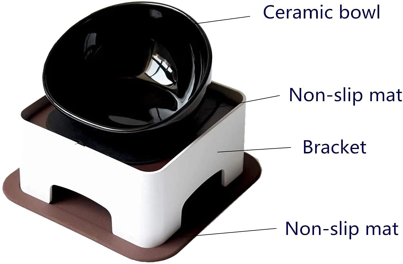 Bulldog Bowl Anti-Slip Dog Cat Dish Detachable Rubber Dog Bowl Pet Sterile Tilted Pet Feeder Slope Base (Black(Ceramic Bowl), 1.