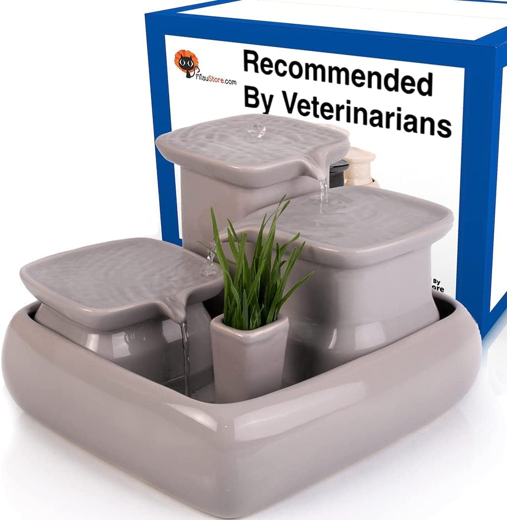 Miaustore Premium Ceramic Cat Water Fountain - Large, Quiet, 125Oz/3.4L, Doesnt Need Filters, Easy To Clean, Dishwasher Safe, Pe