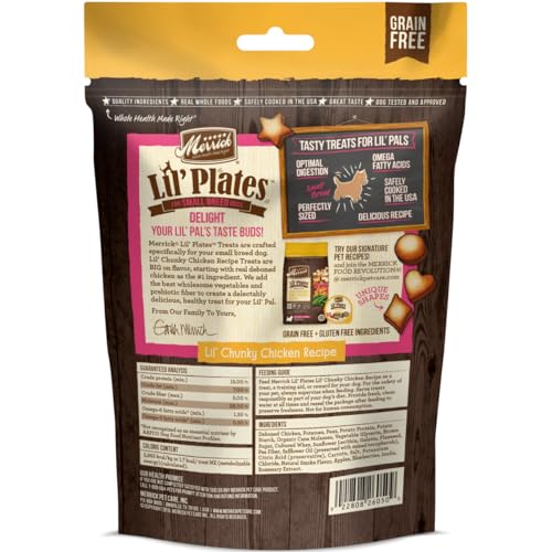 Merrick Lil Plates Grain Free Small Dog Treats, Natural Training Treats For Small Dogs, Lil Chunky Chicken - 5 oz. Pouch