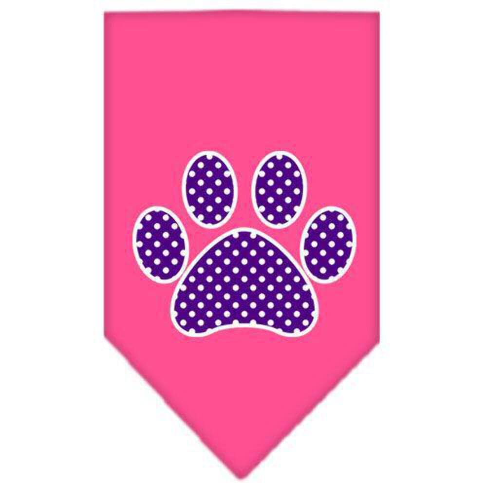 Pet and Dog Bandana Screen Printed, &quot;Purple Swiss Dot Paw&quot; Bright Pink Large