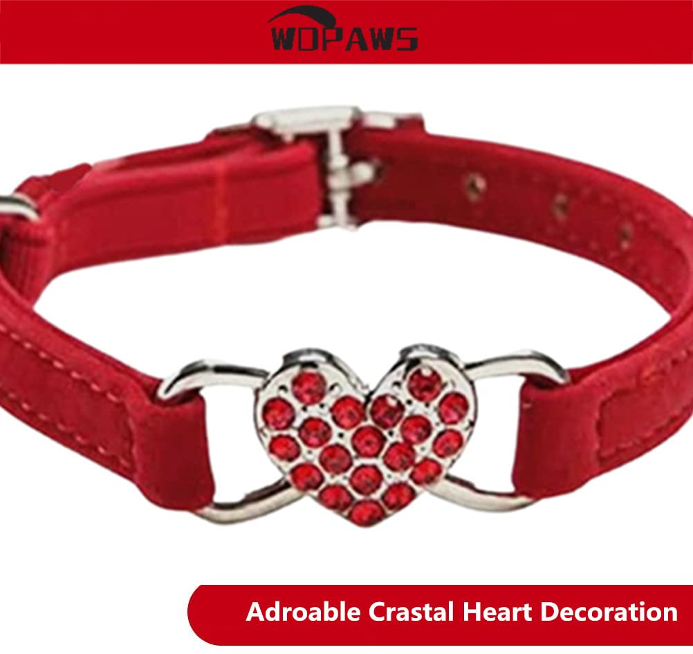 Wdpaws Heart Bling Cat Collar With Safety Belt And Bell Adjustable 8-10 Inches For Kitten Cats (Red)