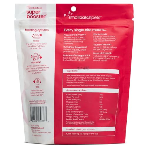 smallbatch Pets Freeze-Dried Super Booster Beef Bites for Dogs & Cats, 7 oz, Made in The USA, Organic Produce, Humanely Sourced
