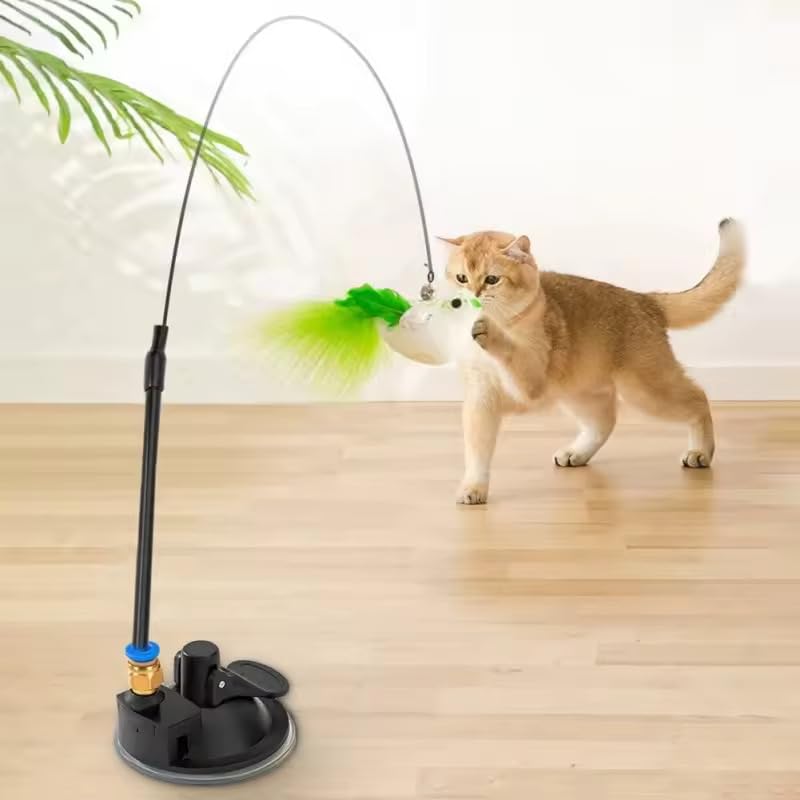 Pets Empire Cat Teaser Rod Toy With Vacuum Suction Cup  Interactive Cat Teaser Wand For Indoor Cats Exercise & Play