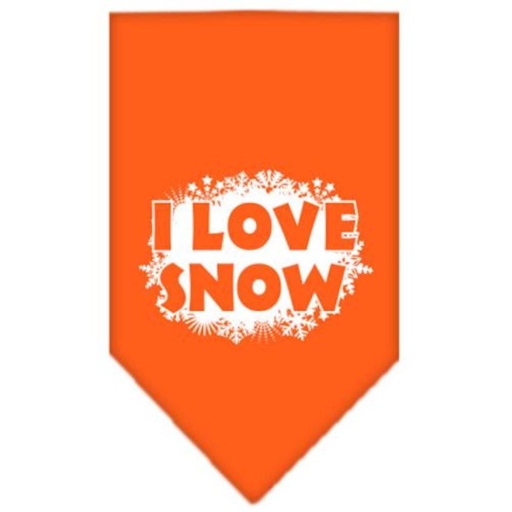 Christmas Pet and Dog Bandana Screen Printed, &quot;I Love Snow&quot; Orange Large